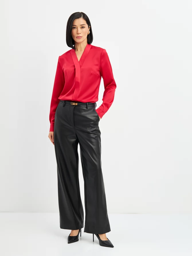 Блузка из сатина с V вырезом OD-8071-4 красный