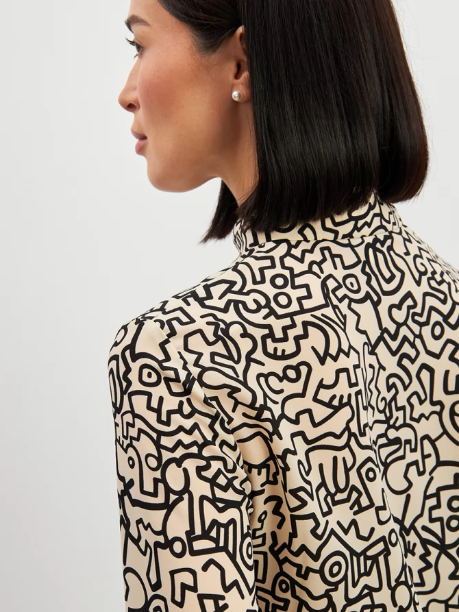 Блузка из шифона OD-887-3 молочный с черным