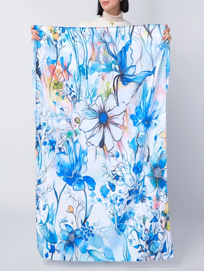 Палантин женский с акварельным цветочным принтом