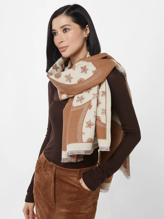 Палантин двусторонний с цветочным узором