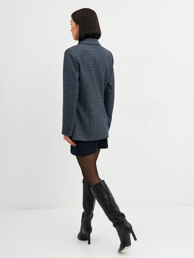 Жакет двубортный на подкладке  OD-980-2 клетка серо-синяя