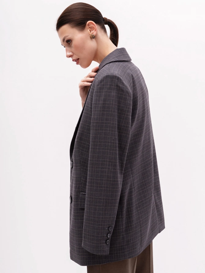 Жакет длинный OD-839-4 сине-бежевая клетка