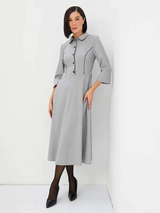 Платье с кантом OD-890-1 ч/белая мелкая клетка