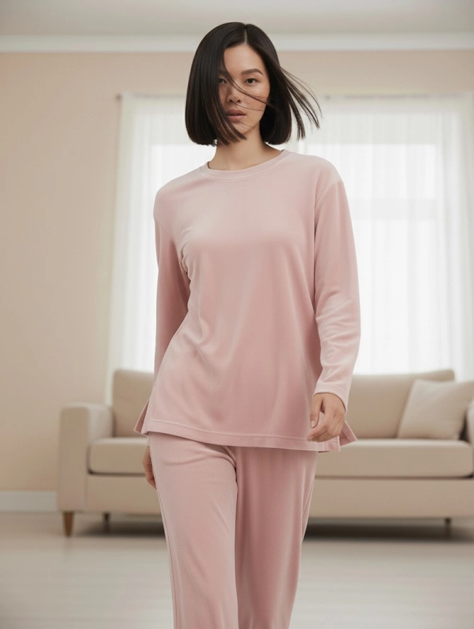 Костюм из велюра со съемным капюшоном и резинкой в комплекте OD-1009-1 розовый