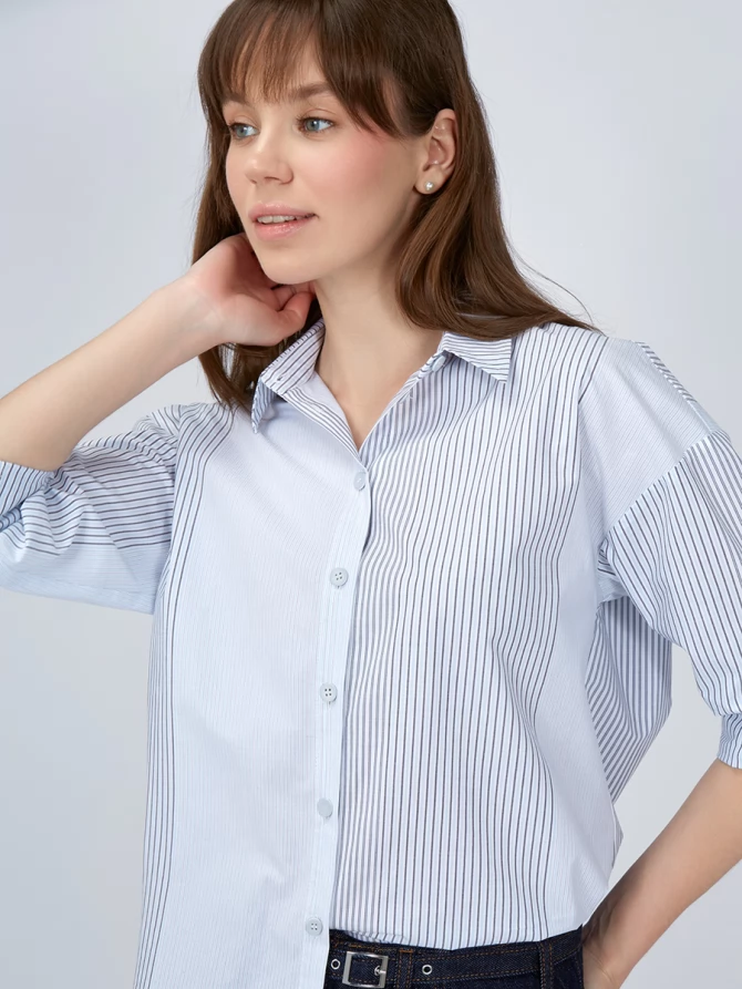 Рубашка полоса OD-918-1 серо-голубая