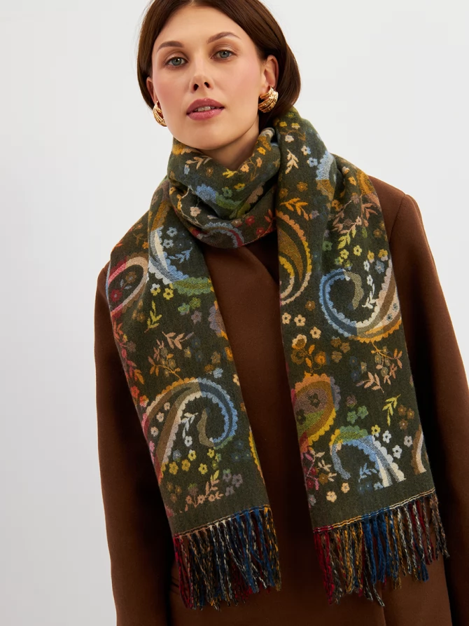 Палантин женский с узором Пейсли и бахромой