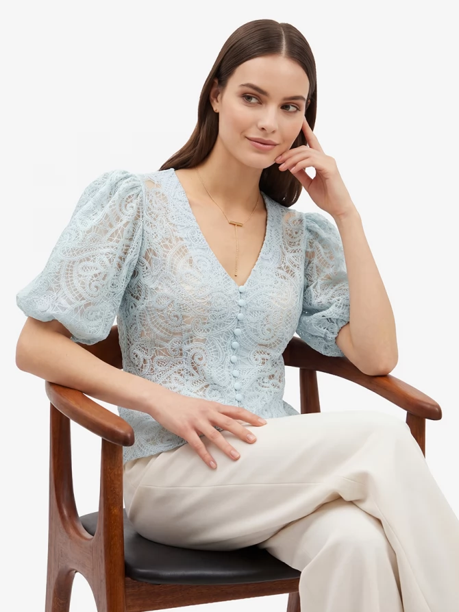 Блузка из кружева с коротким рукавом OD-1038-1 бирюзовый