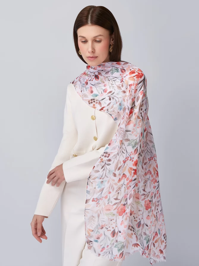 Палантин женский с акварельным цветочным принтом KSH16-125-2