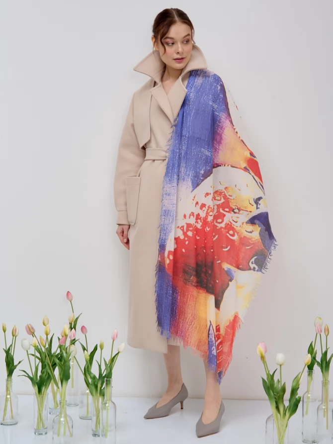 Палантин с ручной росписью и бахромой DR5-149-4