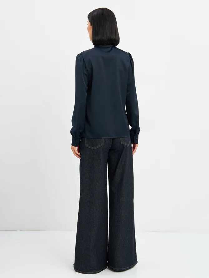 Блузка с кружевом на полочке OD-892-2 т.синий