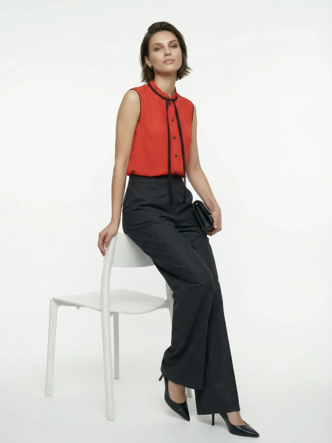 Блузка без рукавов с отделкой из тесьмы OD-973-3 красный