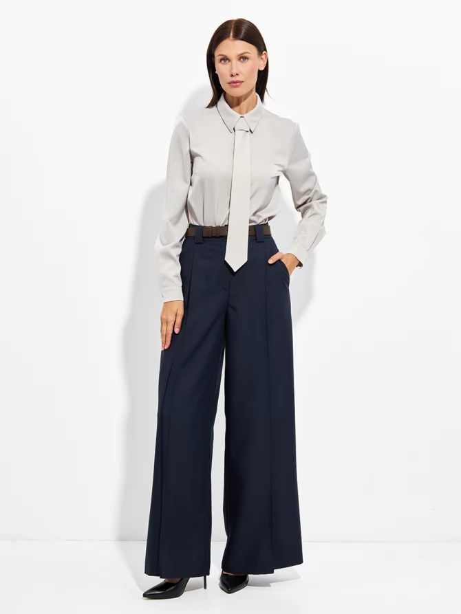 Блузка с галстуком  OD-881-8 серо-коричневый