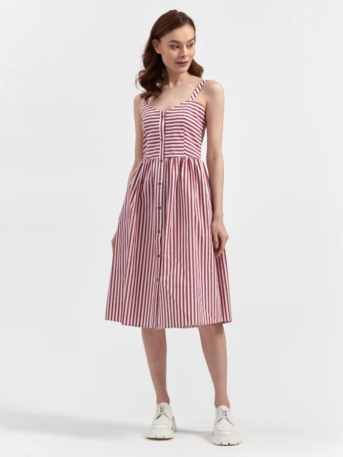 Платье-сарафан из хлопка в полоску с регулируемыми бретелями