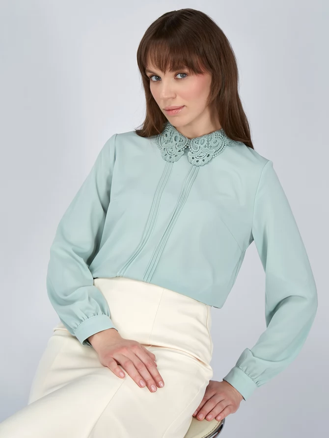 Блузка с кружевным воротником OD-861-5 светло-зеленый