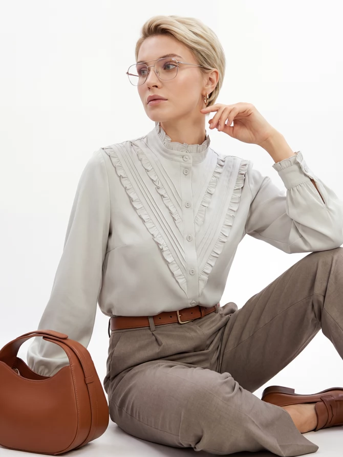 Блузка с рюшами OD-884-6 серо-коричневый