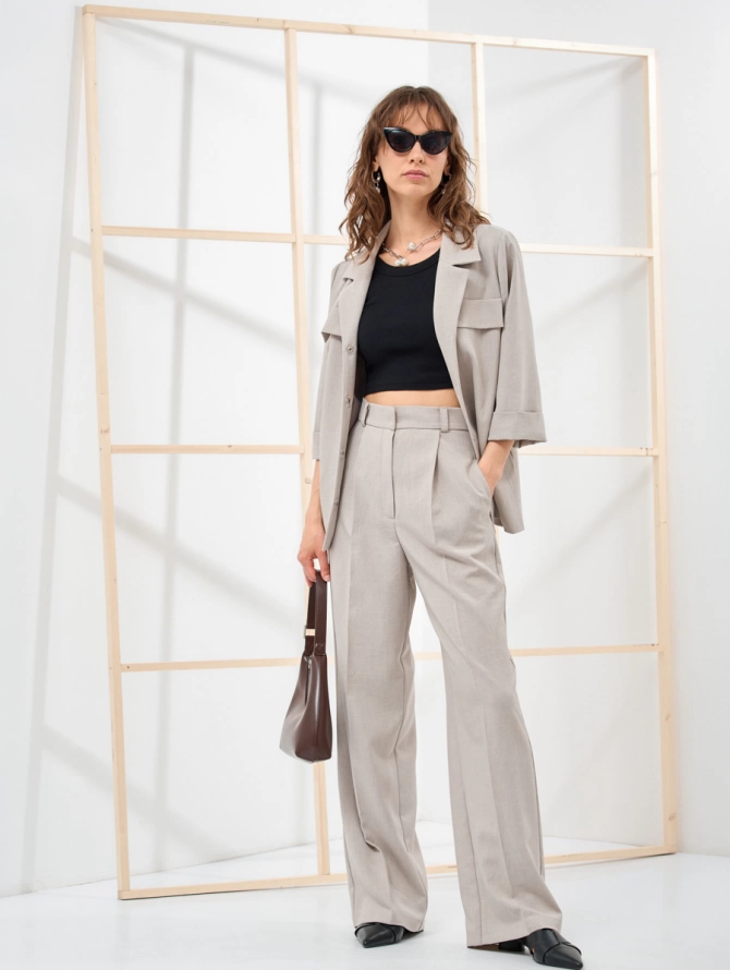 Брюки льняные прямые серые