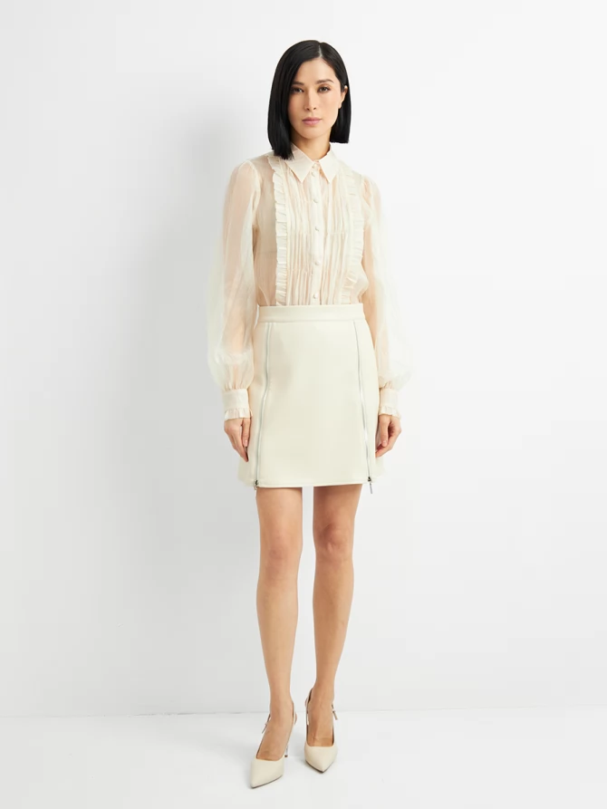 Юбка короткая из эко-кожи с молниями OD-1004-3 молочный