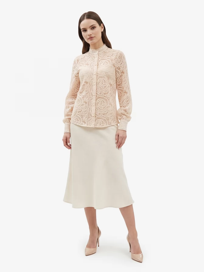 Блузка из кружевной ткани OD-977-3 лосось