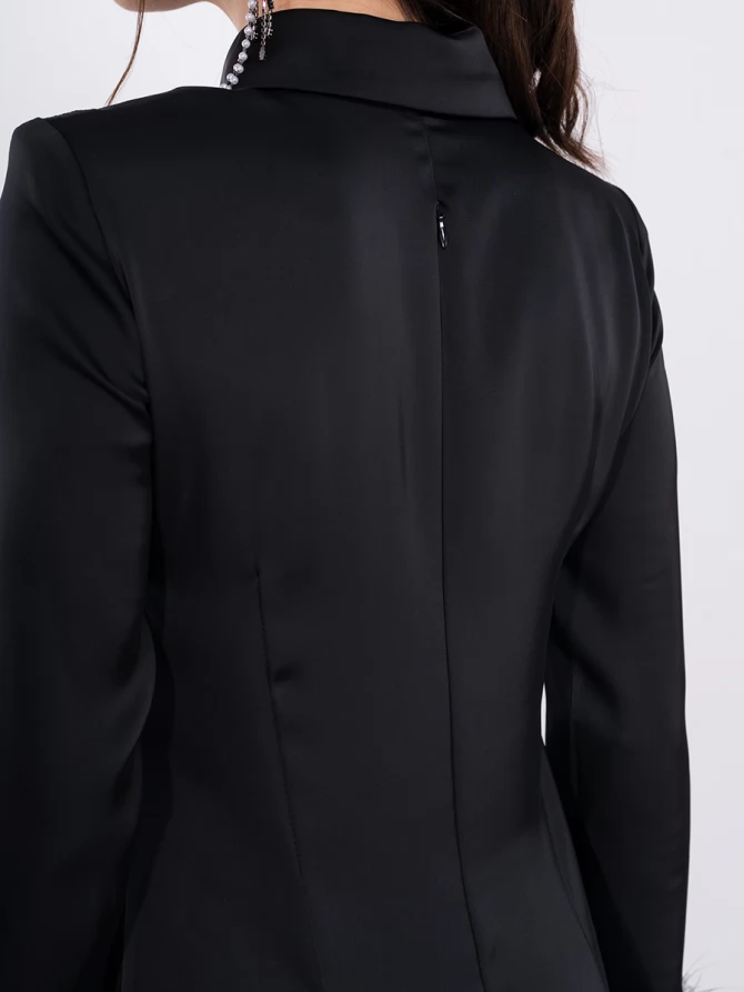 Платье из атласа с перьями OD-850-1 черное