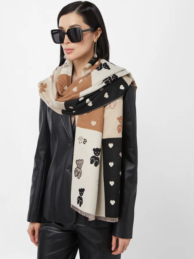 Палантин двусторонний с мишками и сердечками