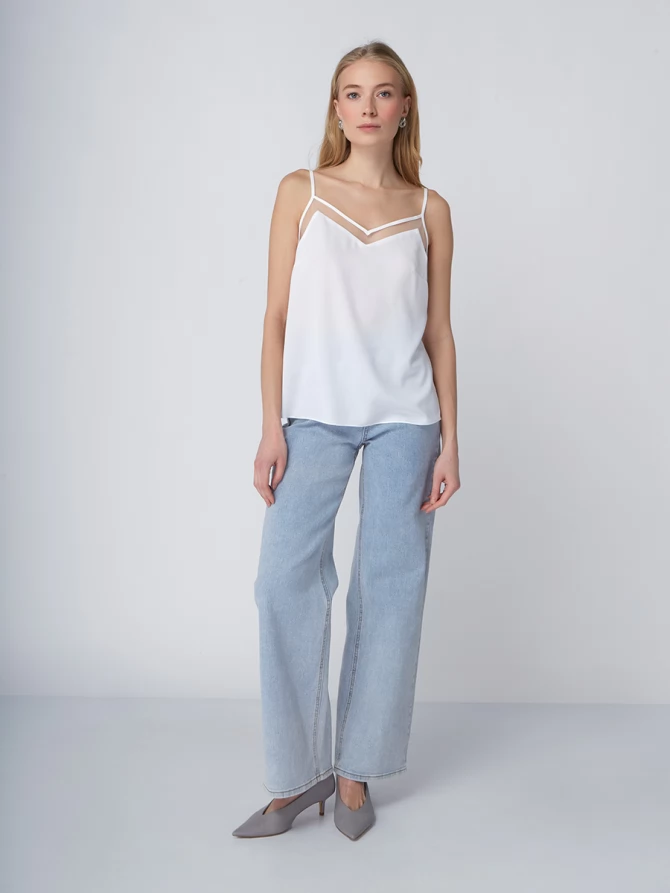 Топ с сеткой на бретелях OD-875-1 белый