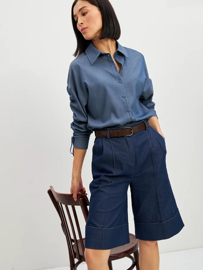 Блузка тонкая джинса OD-858-4 темный джинс