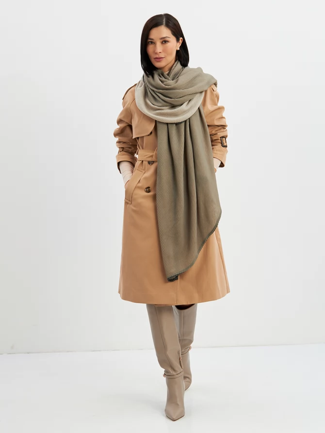 Палантин женский плиссированный двухсторонний хаки