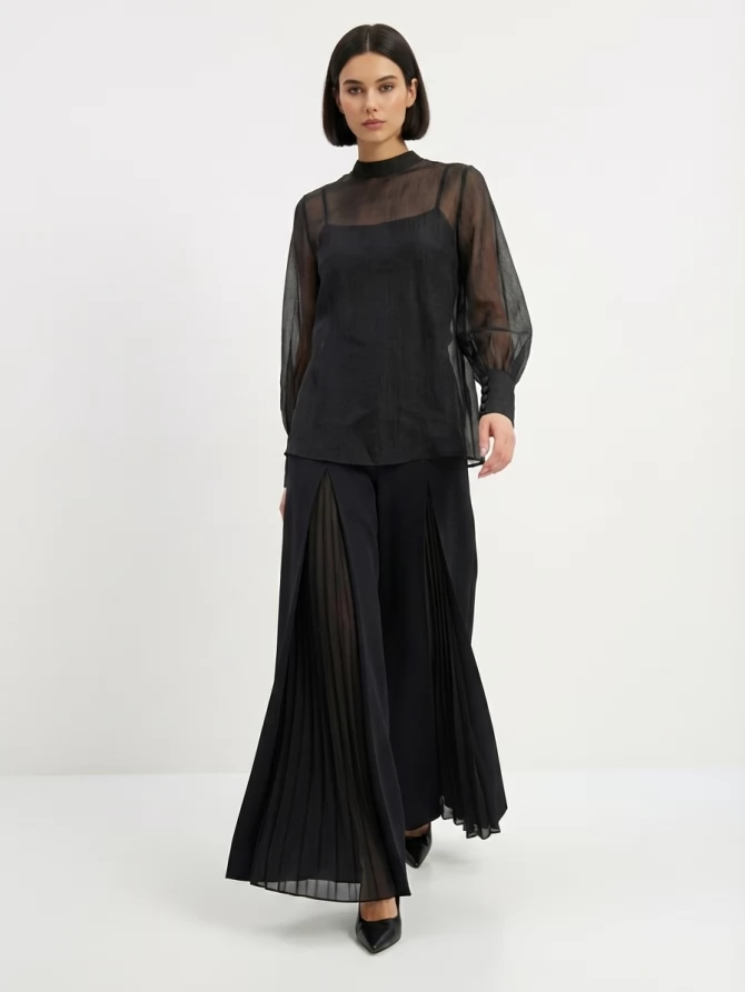 Блузка из органзы со съемным воротником OD-930-3 черный