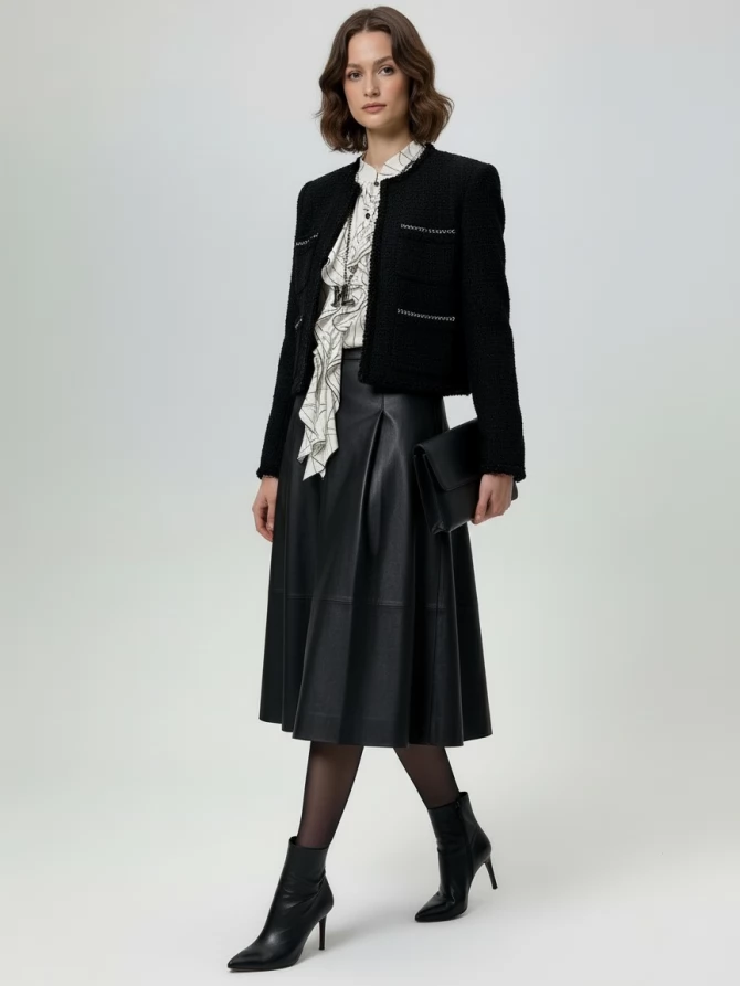 Блузка с отлетными рюшами OD-914-6 молочный с черным