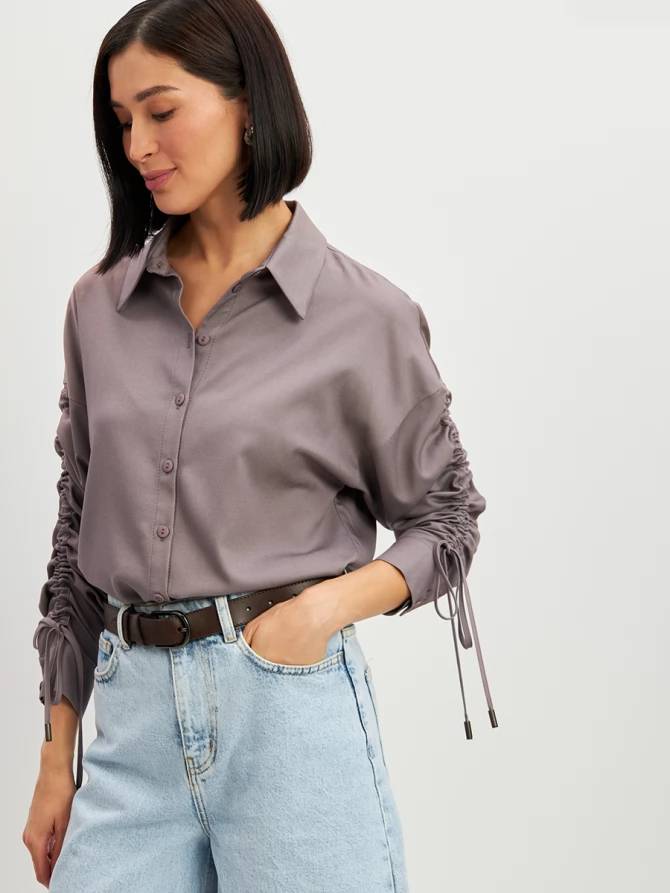 Блузка тонкая джинса OD-858-2 пыльно-лиловый