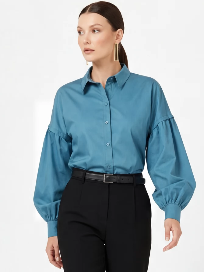 Рубашка с пышным рукавом OD-879-1 голубой