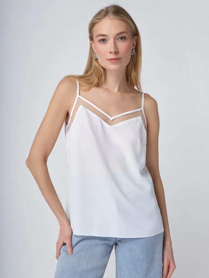 Топ с сеткой на бретелях OD-875-1 белый