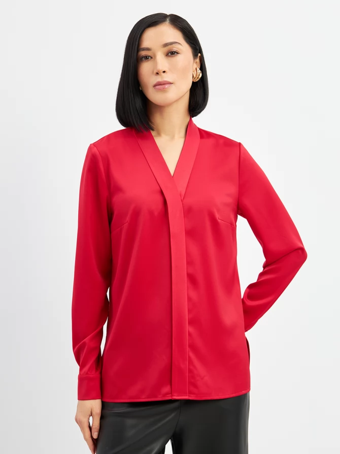 Блузка из сатина с V вырезом OD-8071-4 красный