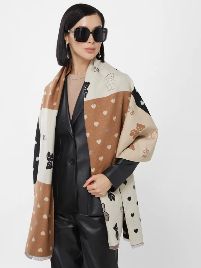 Палантин двусторонний с мишками и сердечками