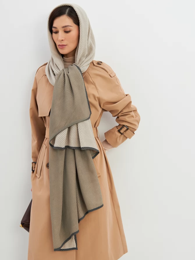 Палантин женский плиссированный двухсторонний хаки