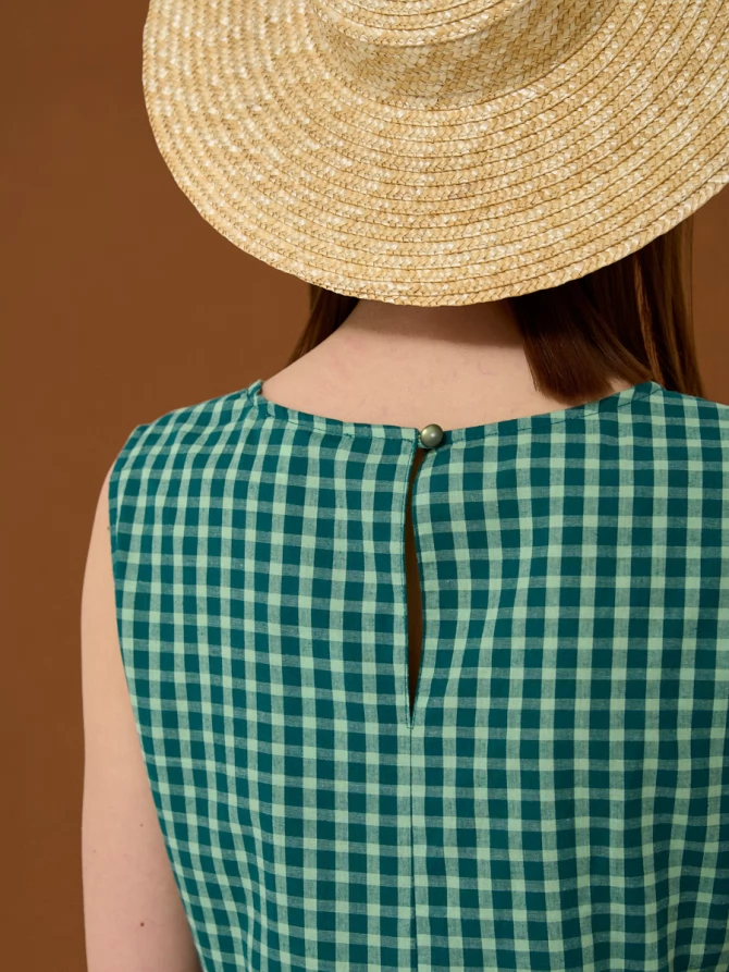 Платье из хлопка в зеленую клетку OD-792-3