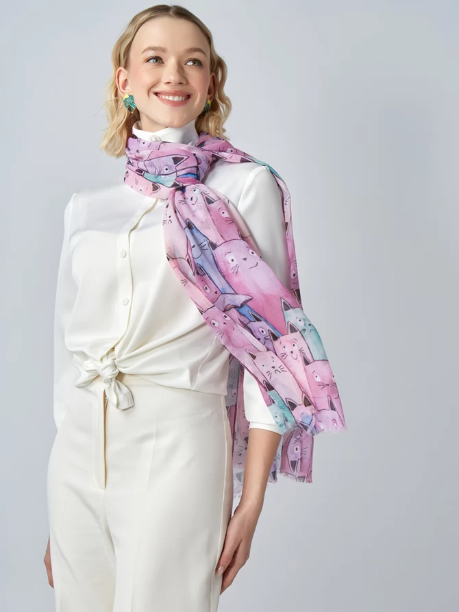 Палантин женский с принтом "Кошки"