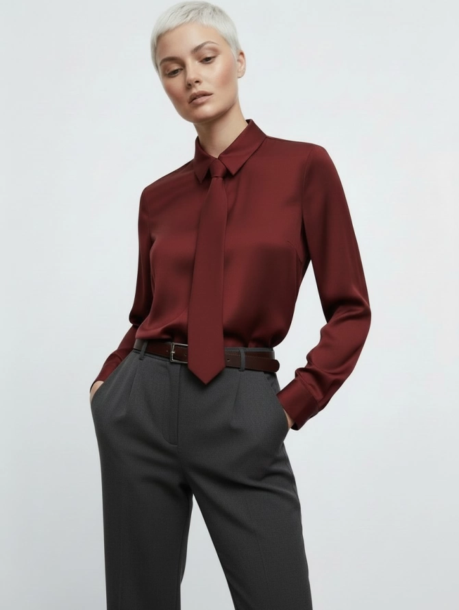 Блузка с галстуком, бордовая OD-881-6