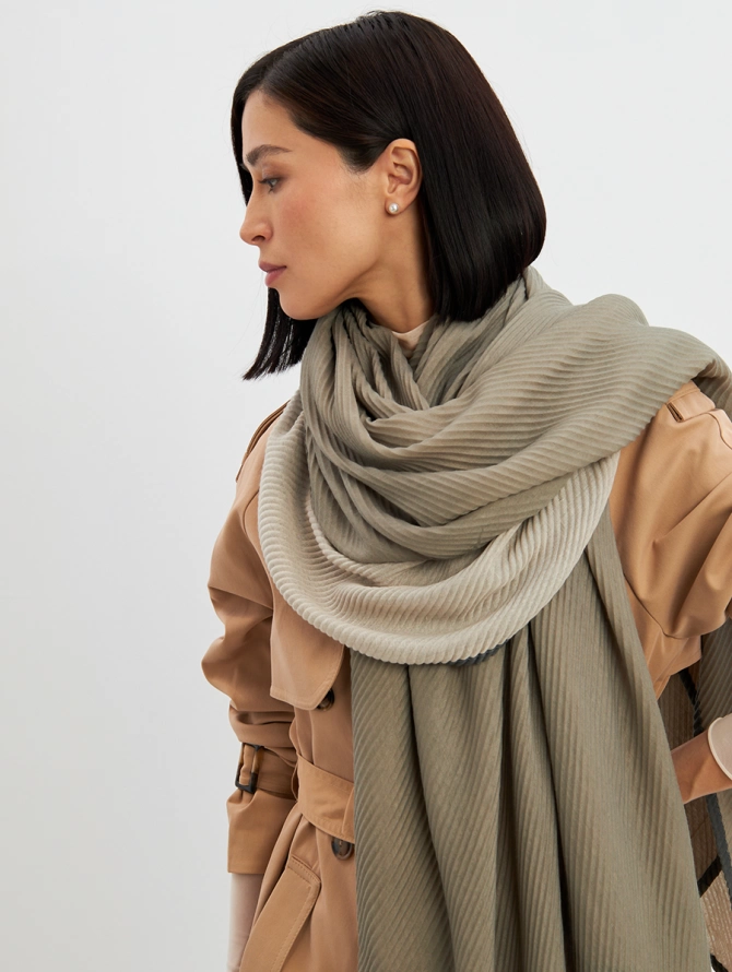 Палантин женский плиссированный двухсторонний хаки