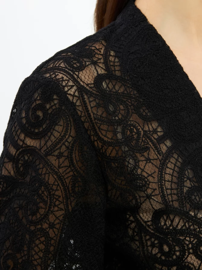 Блузка из кружева с баской и поясом OD-1033-2 черный