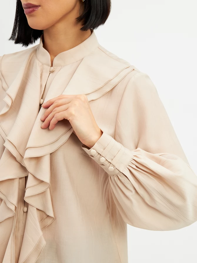 Блузкас отлетными рюшами OD-914-1 бежевый