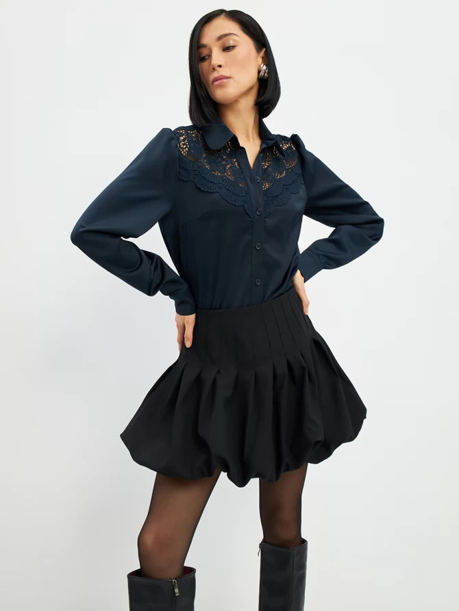 Блузка с кружевом на полочке OD-892-2 т.синий