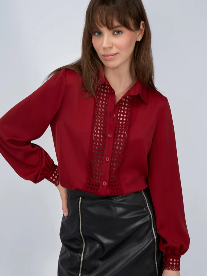 Блузка с кружевом OD-808-2 бордовый