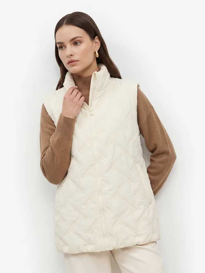 Жилет стеганый на молнии OD-1049-1 бежевый