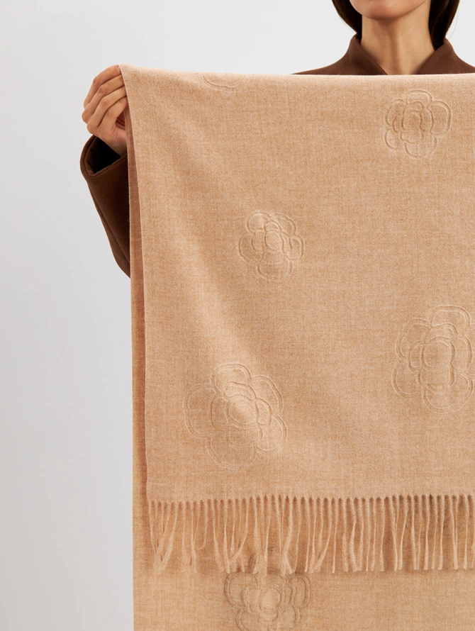 Палантин двусторонний с принтом и бахромой