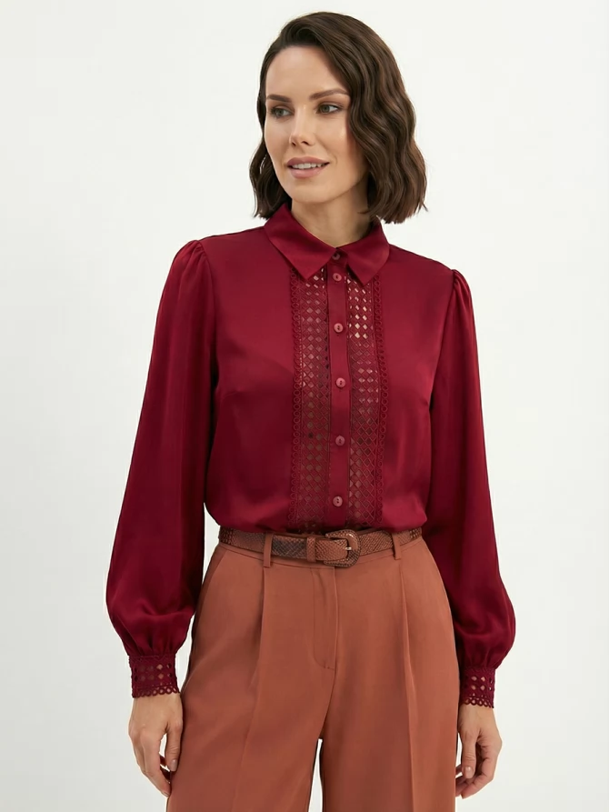 Блузка с кружевом OD-808-2 бордовый