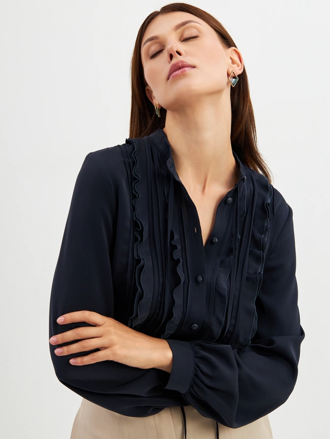 Блузка с рюшами OD-976-2 т.синий