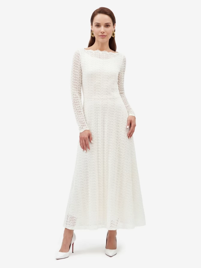 Платье из трикотажного кружева OD-904-4 белое