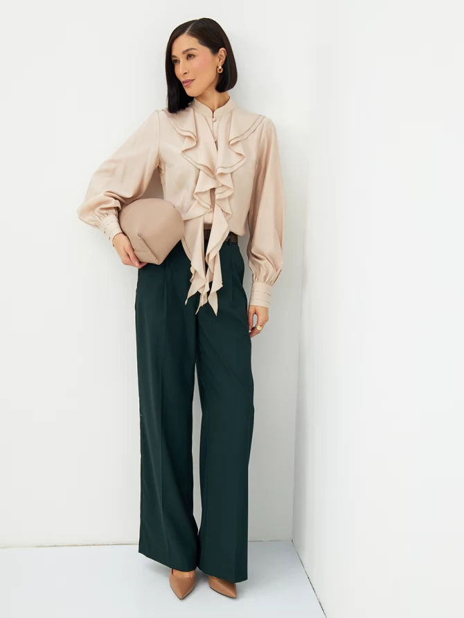 Блузкас отлетными рюшами OD-914-1 бежевый