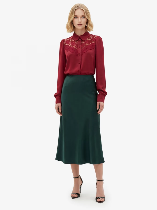 Блузка с кружевом на полочке OD-892-3 бордовый